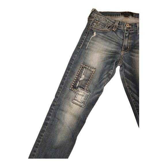 Flying Monkey Platinum Distressed Sashiko Boro Patched Womens Skinny Jeans Sz 28 - Picture 5 of 13